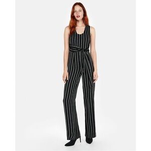 EXPRESS Striped Black with Bow Belt Wide Leg Jumpsuit size 2